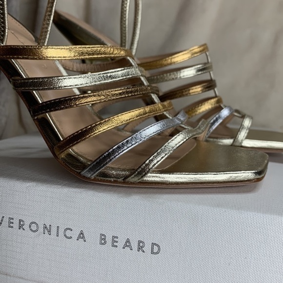 ‼️NWT $375.00 Veronica Beard Aldridge Metallic Leather Slingback Sandals - Picture 12 of 12